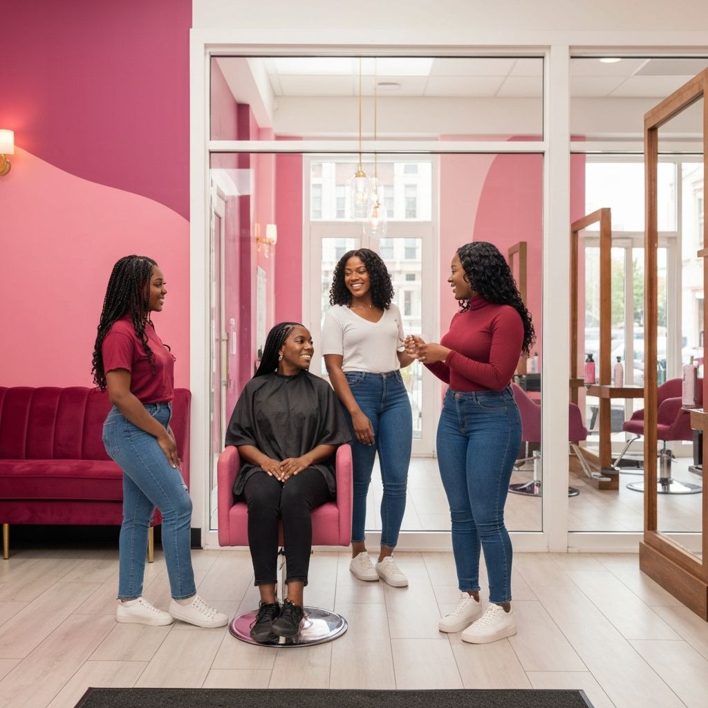 Young African women in vibrant beauty salon